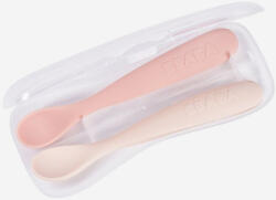 Beaba Set 2 Lingurite Silicon Beaba +4 Luni Cotton Candy / Marshmallow Set pentru masa bebelusi