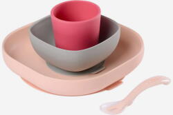 Beaba Set De Masa Beaba Din Silicon 4 Piese +4 Luni Pink Set pentru masa bebelusi