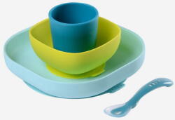 Beaba Set De Masa Beaba Din Silicon 4 Piese +4 Luni Blue Set pentru masa bebelusi