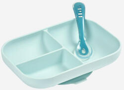 Beaba Set De Masa Beaba Din Silicon 2 Piese +4 Luni Blue Set pentru masa bebelusi