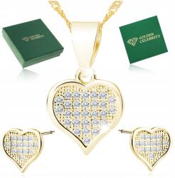 Golden Celebrity Arany Nyaklánc Szív+fülbevaló 925/585 Ajándék Nőknek Névnapra