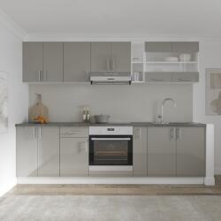 haaus Set Bucatarie Karo V19, Gri Lucios/Alb, MDF, Blat Thermo 28 mm, L 260 cm (924461)
