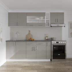 haaus Set Bucatarie Karo V16, Gri Lucios/Alb, MDF, Blat Thermo 28 mm, L 240 cm (924430)