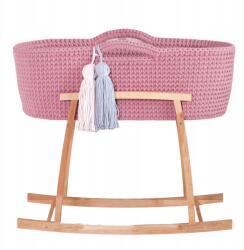 Like Moses Mózes Kosara, Fából készült bölcső hintáztató funkcióval, teljes felszereléssel (BBD-GOLDENPINK-0002)