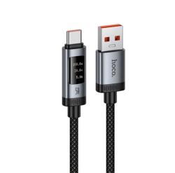 hoco. U148 adatkábel (USB - Type-C, 100W, PD gyorstöltő, LED kijelző, 120cm) FEKETE (U148_USB_C_B)