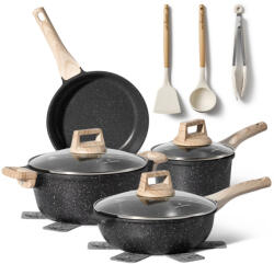 Just Perfecto Set oale si tigaii Just Perfecto JL-32, 12 piese, Turnat, Acoperire din marmura, Inductie, Accesorii, Negru (JL-32 black)