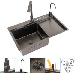  Avena III rozsdamentes csepptálcás mosogatótálca csapteleppel kiegészítőkkel fekete-bronz 78 x 48 x 21 cm - LRMDA-3 (LRMDA-3)