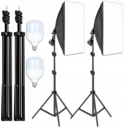 Dodaco Set 2 softbox-uri profesionale cu lumina continua, 5500K, becuri 30W, trepiede reglabile 95, 200 cm, difuzor textil, aluminiu si ABS, negru