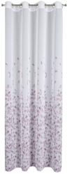 Eurofirany NOEMI dekoratív függöny, fém gyűrűkkel, 140x250 fehér rózsaszín levelekkel