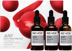 Revox Just Daily Routine X'Mas ajándékcsomag: Szemkontúr szérum, Koffein 5%, 30 ml + Hidratáló folyadék hialuronsavval 5%, 30 ml + Hidratáló szkvalán olaj, 30 ml