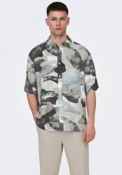 ONLY & SONS Only & Sons, Terepmintás lentartalmú ing, Fekete, Szürke, M (22028390-SURF-SPRAY-M)
