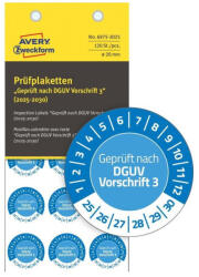 AVERY Etikett címke o20mm időjárásálló öntapadó plakett 2025-2030 15 címke/lap 8 ív/csomag Avery kék (6975-2025) - nyomtassingyen