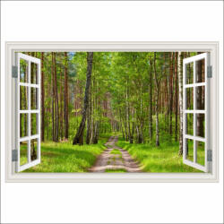  Öntapadó és mosható falfestmény Ablak út, erdő, nyár, 300 x 200 cm