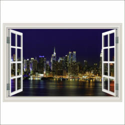  Öntapadós és mosható falfestmény Manhattan ablak, New York éjszaka, 180 x 120 cm