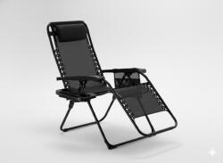 Garden Line Összecsukható Kerti Fekvőszék "ZERO GRAVITY" Fejtámlával, Zsebbel és Állvánnyal, Fekete 65 x 176 x 110 CM *2589 (CH-LEZ2589)
