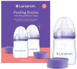 Lansinoh 2 db cumisüveg lassú folyású etetőcumival + 2 db fedéllel
