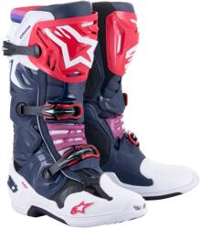 Alpinestars Tech 10 Superventilated perforált motoros csizma sötétkék-fehér-piros-lila