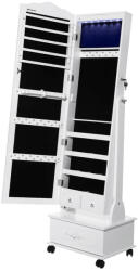 SONGMICS Álló ékszeres szekrény, kerekekkel, LED világítással, zárható, fehér 45x35x156cm (JBC61W)