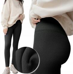 Distribution4you Bambusz Leggings Bordázott Hosszú Magas Derék lábszármelegítő Fekete Fedő S/m (czarne prążkowane)