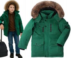 F-26 Zöld téli parka kabát, meleg, szintetikus pehely töltettel, Szőrme gallérral, 12-es méret (152 cm) (YF-2047A2)