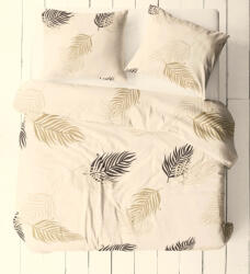  Ágynemű huzat szett 5 részes 200x220 cm krém alapon bézs-barna pálmalevállel