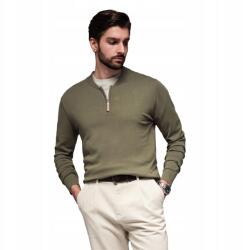 Ombre Férfi pulóver viszkózzal, cipzáras nyakkivágással, olívazöld OM-SWZS-0124 V1 XL méret (160989)