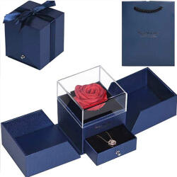 ECARLA Kihajtós díszdobozos örök rózsa és nyaklánc szett - Kék (PDOZ17GRAN)