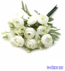  Boglárka csokor hamvas levéllel 32 cm - Törtfehér