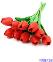  Tulipán gumis 10 szálas real touch köteg 33cm - Piros