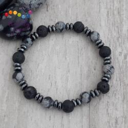 Kristály Jóga Shop Lávakő, hematit, hópehely obszidián 8 mm-es karkötő