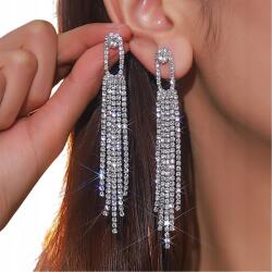  Hosszú Szálas Fülbevaló Kristályos, 12 CM Ezüst Színű (YR2683-2)