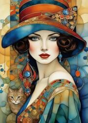 NORIMPEX - Puzzle Tablou Diamant: Femeie elegantă cu pisică 30x40cm - 1 - 39 piese