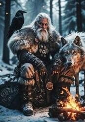 NORIMPEX - Puzzle Tablou Diamant: Războinic nordic cu lup 30x40cm - 1 - 39 piese