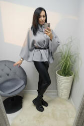 Norafashion Csinos vékony csíkos poncsó/pelerin övvel(szürke) (356927)