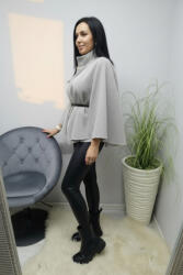 Norafashion Csinos vékony csíkos poncsó/pelerin övvel(bézs) (764150)