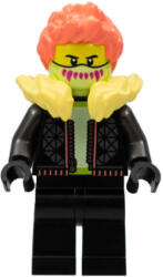 LEGO® Stuntz sofőr minifigura fekete ruhában, szőrmegallérral (cty1457)
