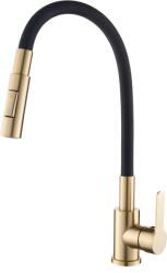 Gamma Flex 4000, álló mosogatócsaptelep flexibilis karral, 2 funkciós kifolyóval, matt fekete-arany, GMA-BFX-4000BGD (GMA-BFX-4000BGD)