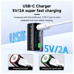 CITYORK RCR2 350mAh 14250 15270 15266 USB-C újratölthető 3, 7V Lithium fotóelem (CITYORK-RCR2-350-USB)