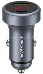 USAMS CC327 autós töltő USB+Type-C aljzat 45W, LED kijelző, SÖTÉTSZÜRKE (CC327CC01) (CC327CC01)