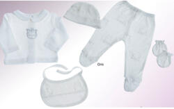 Gamberritos kiegészítő szett újszülötteknek 5 részes (sapka, kesztyű, nadrág, póló, előke) szürke 10911