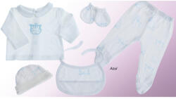 Gamberritos kiegészítő szett újszülötteknek 5 részes (sapka, kesztyű, nadrág, póló, előke) kék 10911