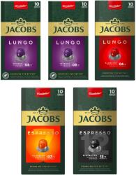 Jacobs Espresso kávékapszula vegyes szett, minden íz, 50 alumínium kapszula, Nespresso Original kompatibilis, 260 g, 5 db