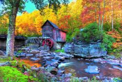  Öntapadó és mosható falfestmény Ősz az erdőben malommal, 300 x 200 cm