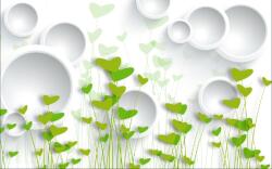  Öntapadó és mosható falfestmény Zöld szívek és fehér körök, 300 x 200 cm