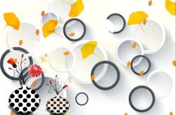  MÉDIA Fali tapéta, Öntapadó és mosható, Levelek és körök, 135 x 225 cm, Fekete-Fehér