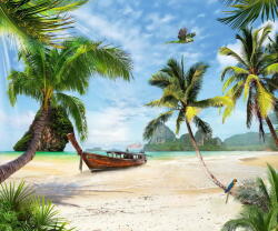  Öntapadó és mosható falfestmény Strand, csónak, papagáj, 200 x 150 cm