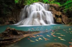  Öntapadó és mosható falfestmény Vízesés halakkal, 250 x 150 cm