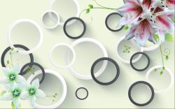  Liliom tapéta fehér és fekete körökkel, 350 x 200 cm