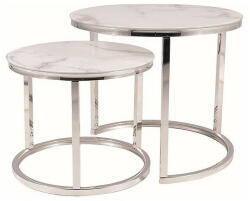 Signal Atlanta II Márvány Hatású Üveg Dohányzóasztal Szett Króm Vázzal