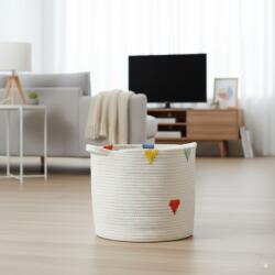 Chomik PÜTYHÖS KOSÁR RUHAKATRA/ JÁTÉKOKRA 27 x 24 CM KEREK FEHÉR SZÍNES MINTÁVAL, S MÉRET *4984 (CH-NIZ4984)